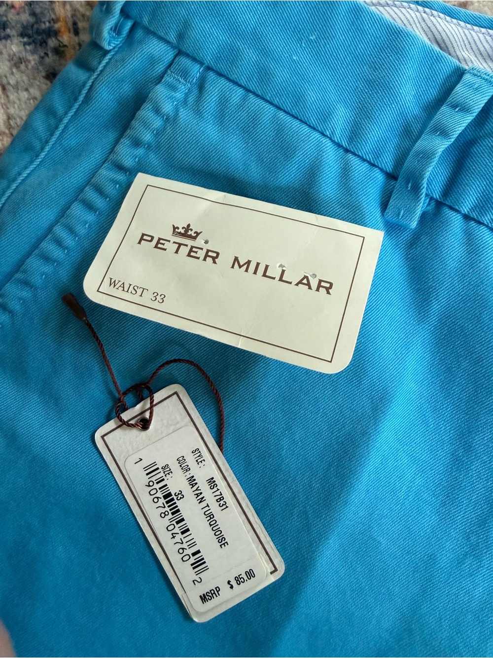 Peter Millar Turquoise Flat-Front Cotton Shorts - Picture 3 of 6